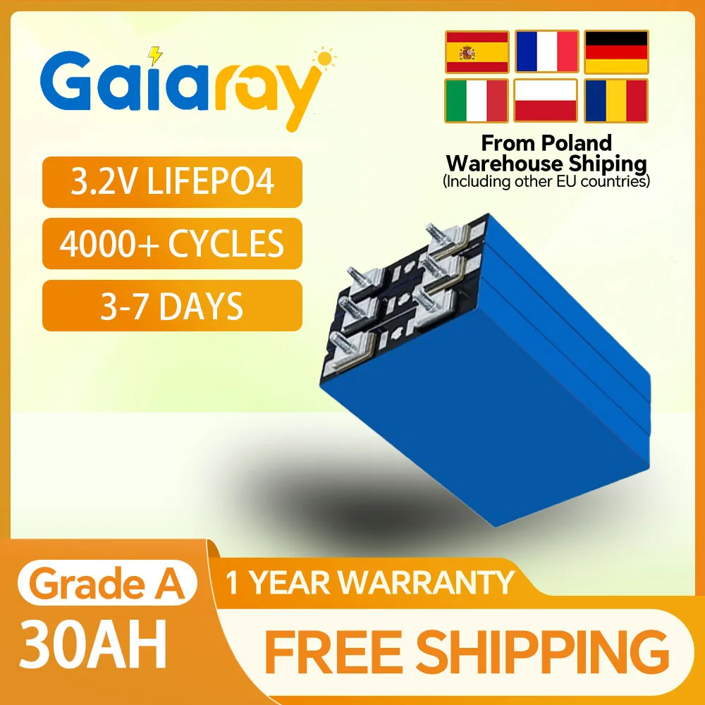 Gaiary 1-4PCS EVE 3.2V 30AH Lifepo4 Battery Rechargeable Busbar New 4000 Cycles For Solar 12V 24V 48V Lithium Batter