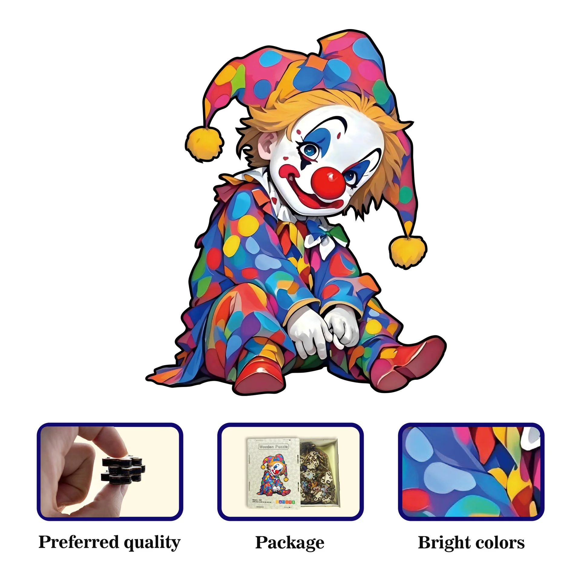 113/210pcs Wooden Clown Irregular Shaped Puzzle Jigsaw Puzzle Stress-Relieving Game Birthday Xmas Gifts For Kids & Adults