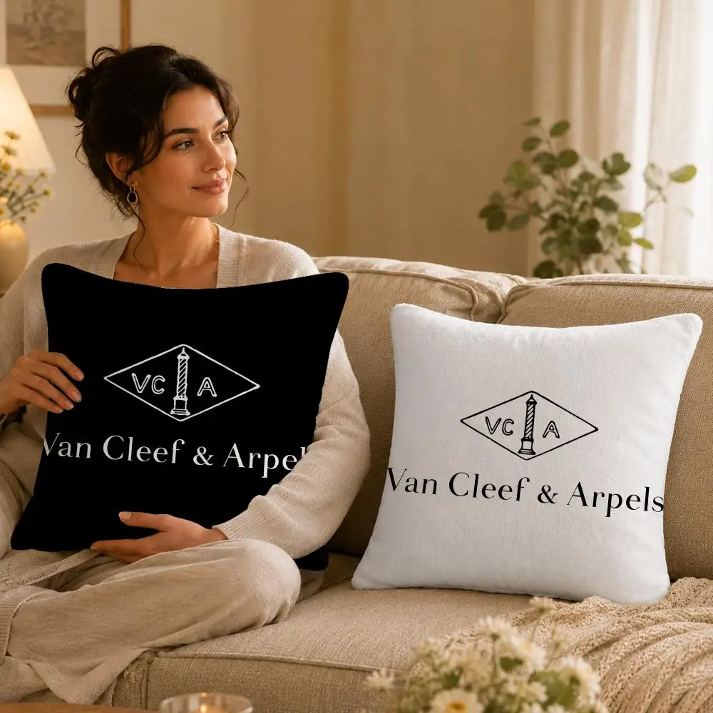 Funda de Cojín V-Van Cleef, Funda de Almohada de Felpa Suave, Funda de Cojín Cuadrada Lavable para Sofá, Cama, Silla, Hogar