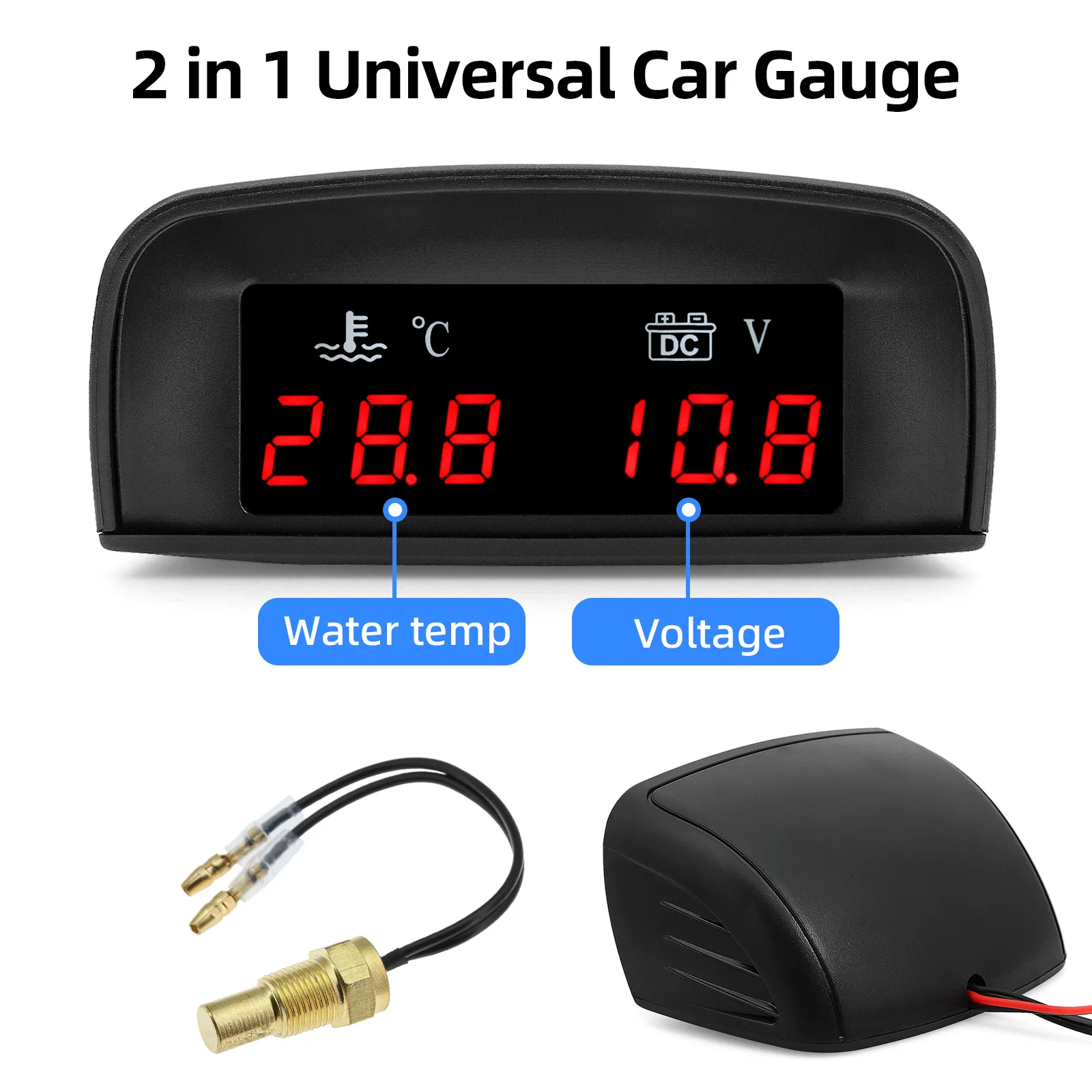 LCD Digital Car Truck 2 In 1 temperatura dell\'acqua + voltmetro Gauge + sensore di temperatura del liquido di raffreddamento da 10MM per misuratore