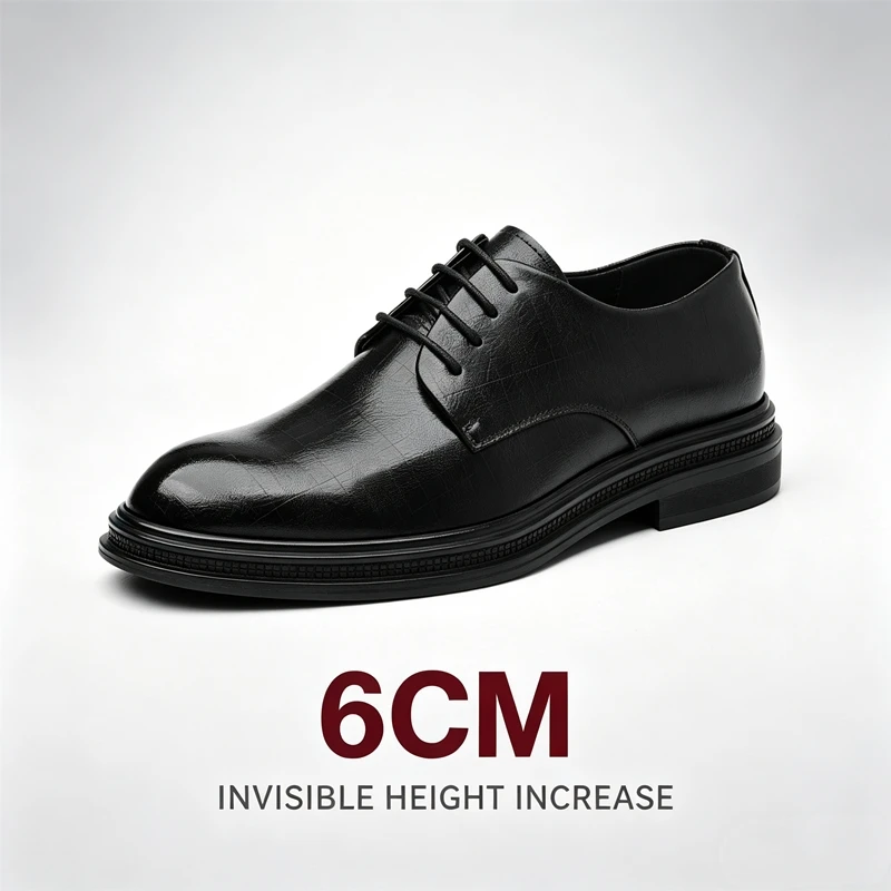 6CM Hidden Lift Height Increasing Men Formal Leather Oxford Shoes Luxury Business Wedding Office Gentleman Dress Elevator Shoes