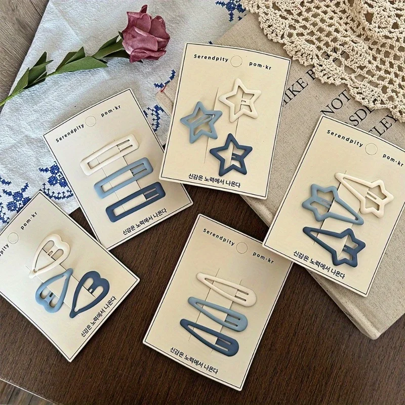15pcs Matte Hair Clips Cute Gray-Blue Hairclip Star Water Drop Headwear Travel Hairpins Headdress for Girls Hair Accessories