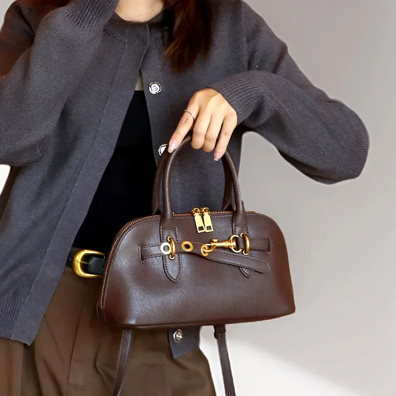 Genuine Leather Women's Crossbody Bag 2024 Autumn/Winter New Style Niche Fashionable Handbag High-End FeelSimple Casual Single S