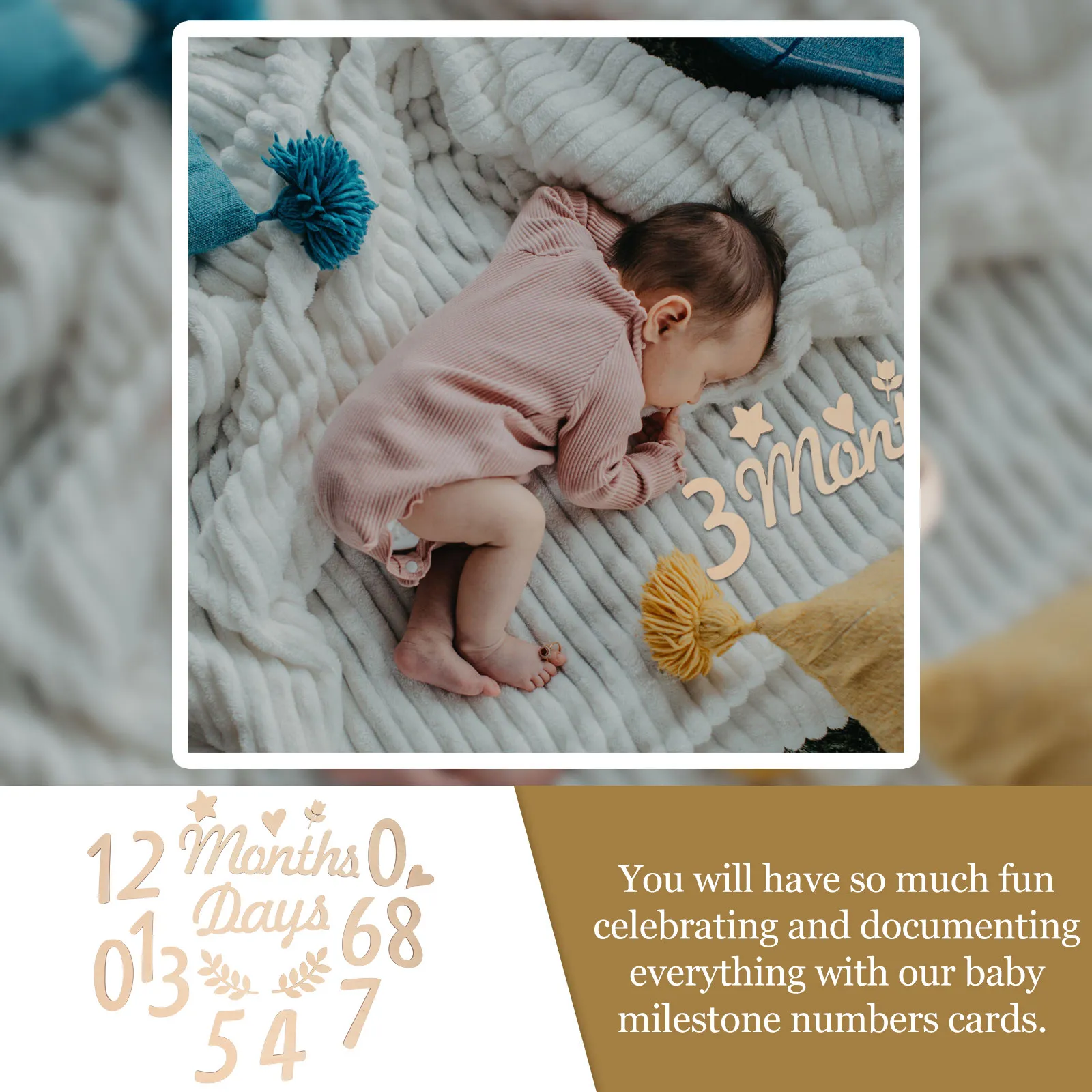 1Set Wooden Baby Milestone Numbers Cards Set Natural Wood Monthly Photo Props for Newborn Baby Shower Gift Growth Record