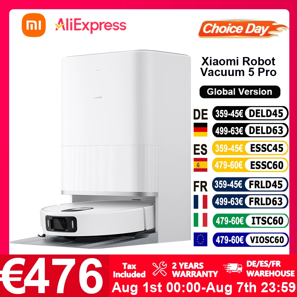 Version Globale Xiaomi Robot Vacuum 5 Pro (X20+ Amélioré) Vidéo HD Appels Unidirectionnels Identification IA par Trois Caméras Reconnaissance de 200 Types d'Obstacles Réglage de la Hauteur LDS et Nettoyage en Profondeur dans les Espaces Étroits Aspiration Xiaomi la Plus Puissante 20000Pa Contrôle Vocal Intelligent/par Application