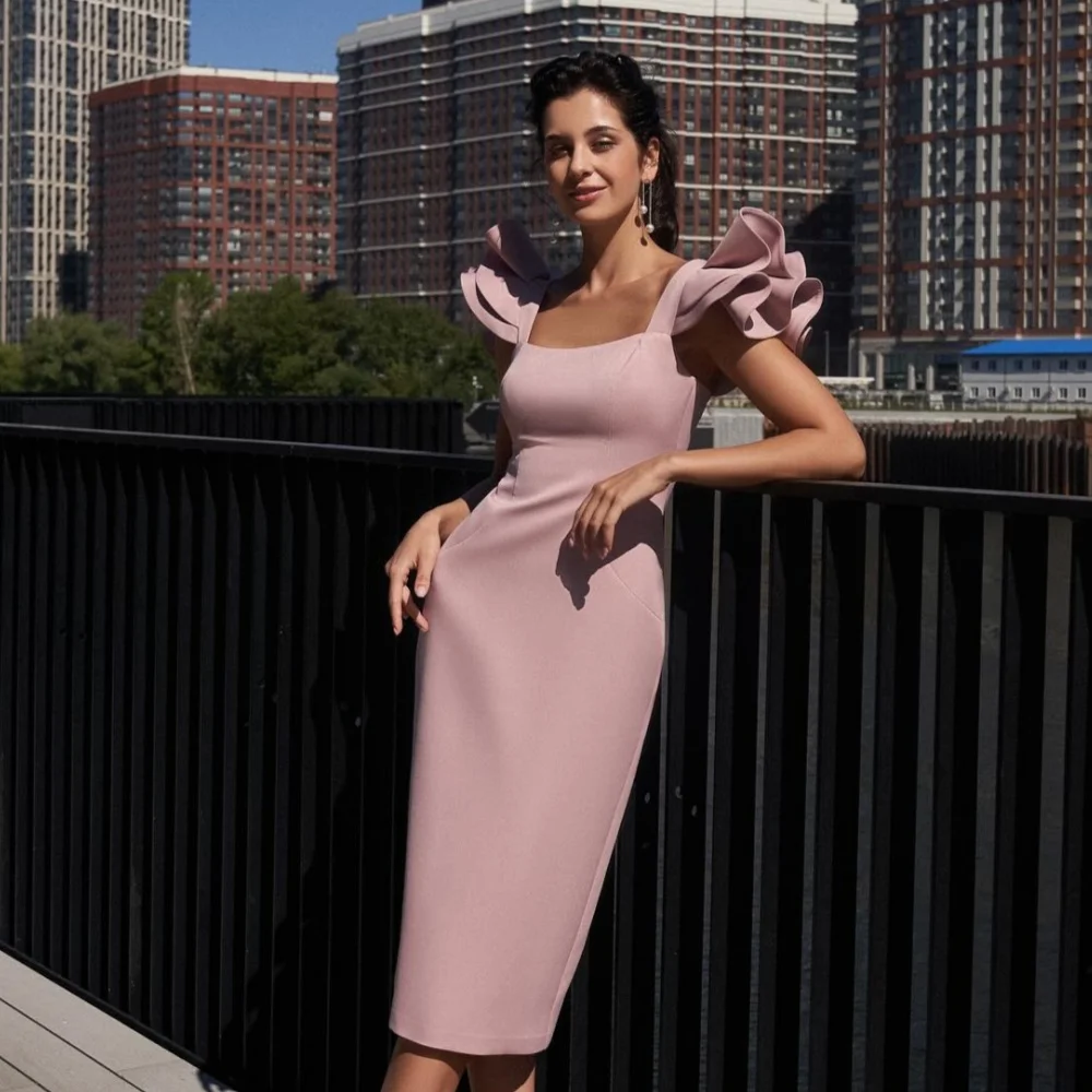 

Элегантные простые трикотажные платья со складками и рюшами по индивидуальному заказу, платья длиной до колена с открытыми плечами, платья на заказ, современный стиль