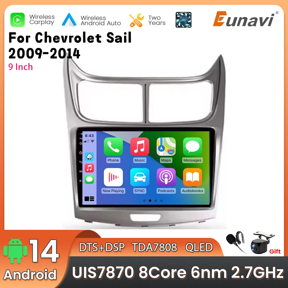 Android 14 2 Din Car Multimedia Player For Chevrolet Sail 2009-2014 Head Unit Stereo GPS Navigation BT WIFI
