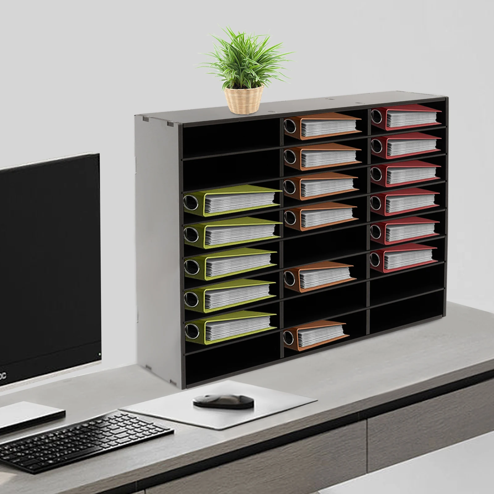 Black PVC 73.7*30.2*59.6cm 24-slot Filing Cabinet Bearing 132-pound Storage Rack with Detachable Interlayer Data Sorting Cabinet