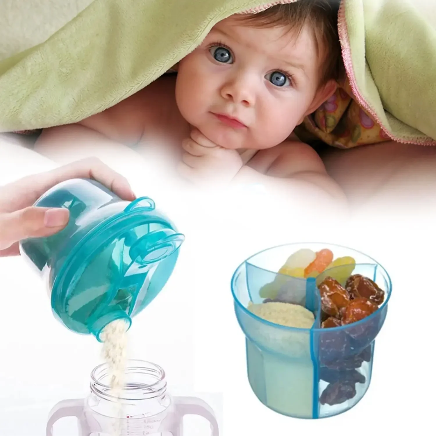 

3 Compartment Divided Portable Formula Dispenser BPA Free Food Container Baby Food Organiser Travel Portable