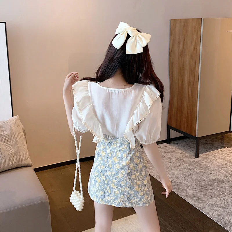 Women\'s Two Piece Set Short Sleeve Skirt Office Female Outfits Printing Vacation 2024 New in The Same Summer Clothes Matching