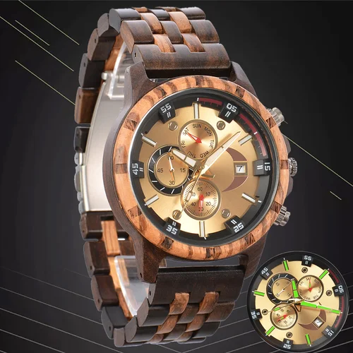 Imagen 1 del producto Reloj de madera para hombre, relojes de pulsera de cuarzo a la moda para hombre, relojes de pulsera de madera para hombre, regalo de aniversario personalizado para marido