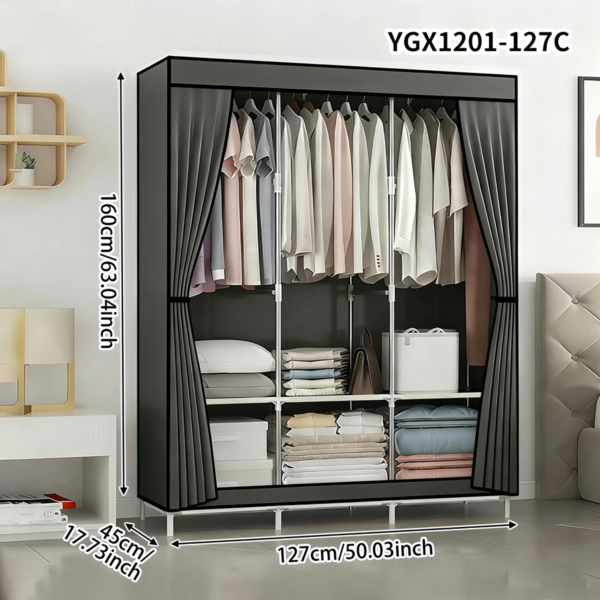 Einfacher Stoffkleiderschrank, Staubdichter Kleiderschrank, Moderner Minimalistischer Selbstmontage-Kleiderschrank, Geeignet für Mietwohnungen und Studentenwohnheime, Tragbarer Kleiderständer,