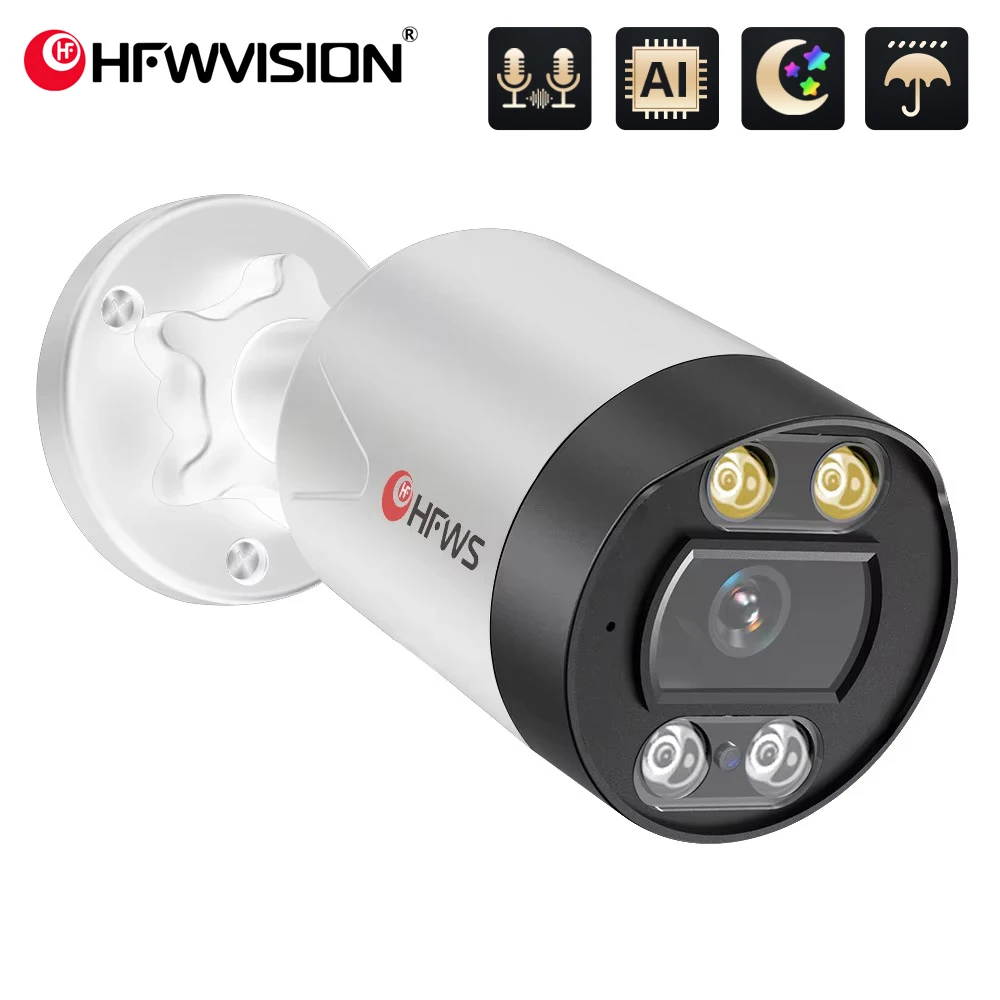 hfwvision casa color night vision camera de seguranca camera ip audio cctv onvif metal ao ar livre poe h265 4k 8mp novo 01