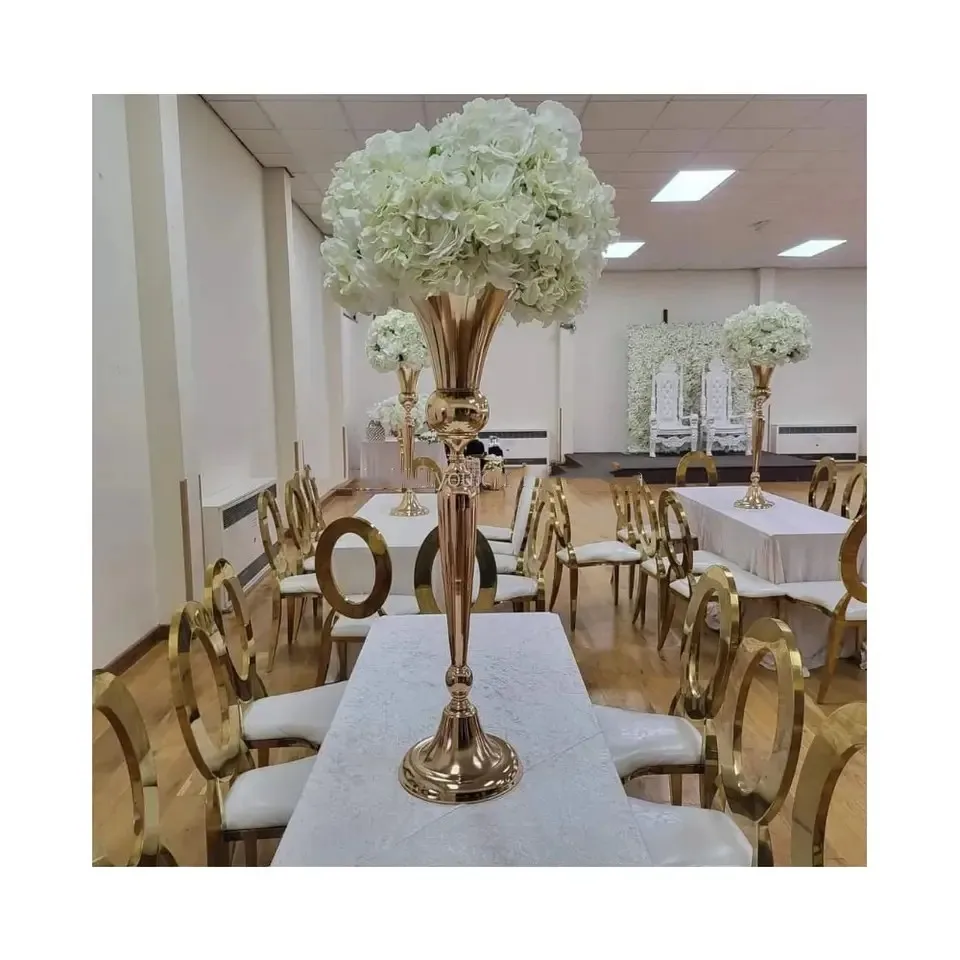 

12pcs)Wedding decoration gold tables centerpieces vase gold metal flower stand for table round alloy