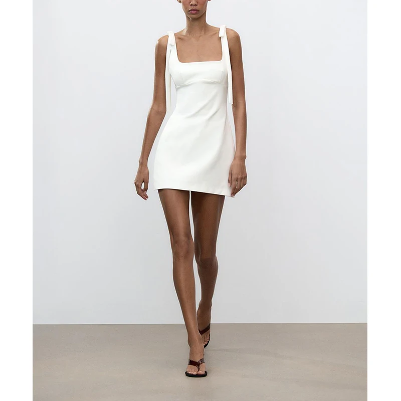 เสื้อผ้าแฟชั่นสตรีฤดูใบไม้ผลิ/ฤดูร้อน ดีไซน์สายคล้องไหล่ คอเหลี่ยม ผูกโบว์ ยืดหยุ่น รุ่น Dr 3067370