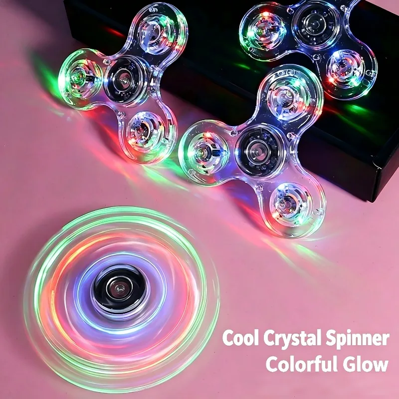 1/3 Pcs  LED Flash Gyroscope Decompression Transparent Crystal Fingertip Gyroscope Decompression Rotating Three Leaf Gyroscope