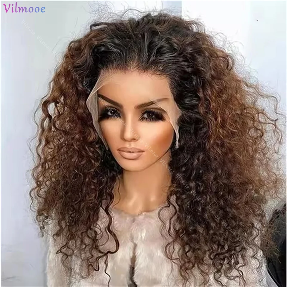 Ombre Brown Kinky Curly 13x4 Silk Top Lace Frontal Human Hair Wig Pre Plucked Remy Brazilian 5x5 Silk Top Closure Парик из человеческих волос