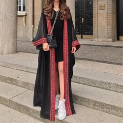 Black Chiffon Embroidery Edge Long Maxi Kimono Cardigan Women Beach Cover Up with Belt Tunica Kaftans Femininos Beach Wear 2026