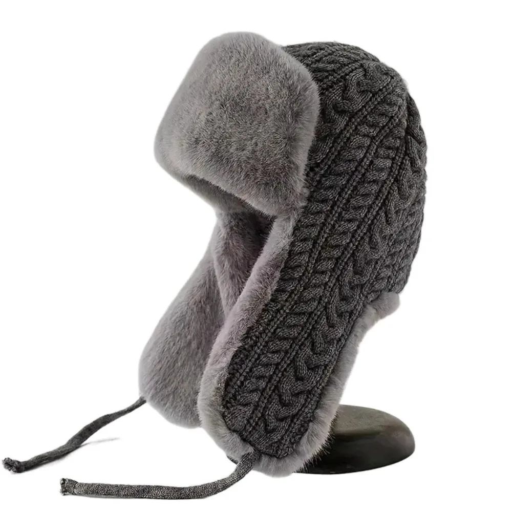 

Casual Knitted Men Women Pilot Hat Windproof Warm Faux Fur Lei Feng Hat Fluffy Korean Ear Protection Cap Cycling