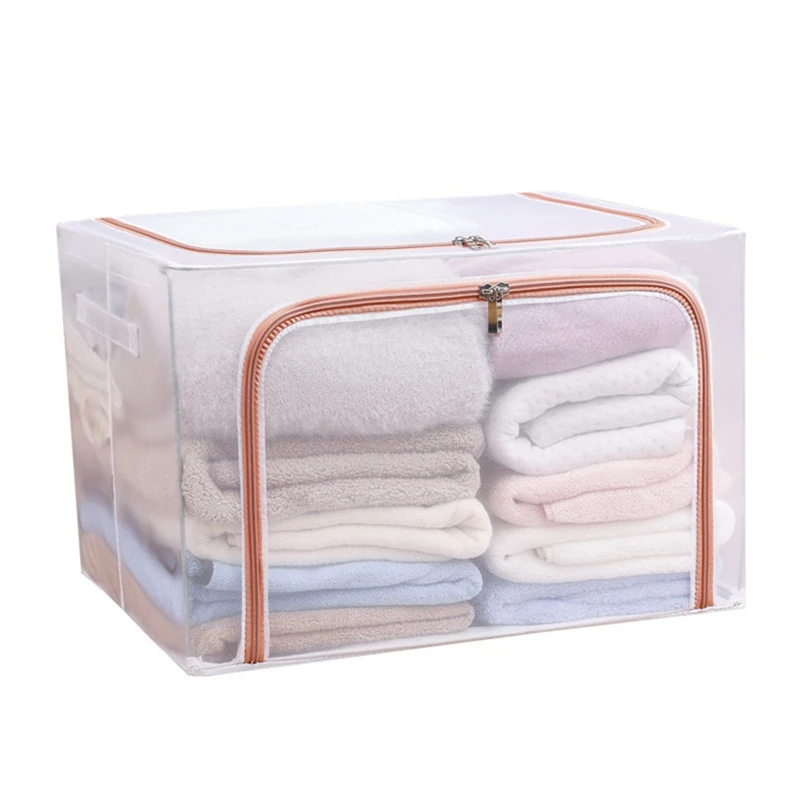 Boîte de rangement transparente avec cadre en acier, mallette de rangement pliable, conteneur T1 pour vêtements, grill, drap de lit, couverture, oreiller, chaussure