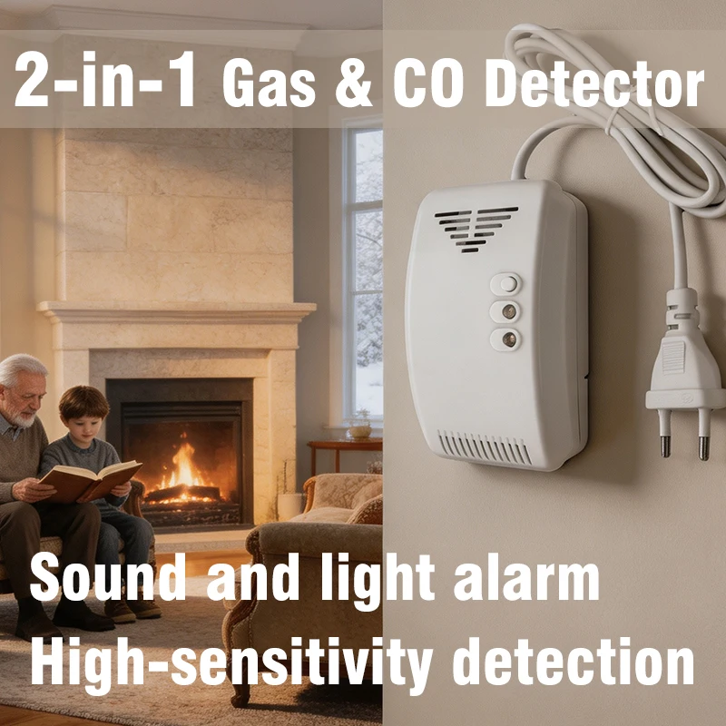 2-in-1 Gas Leakage Detector - Carbon Monoxide Detector - Household Kitchen Liquefied Petroleum Gas - Natural Gas - Methane Detec