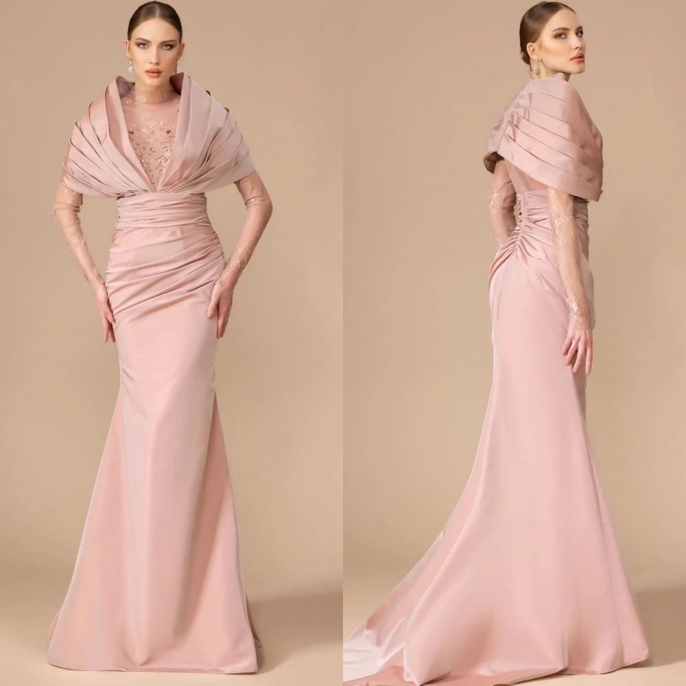 Jersey Sequined Pleat Party Sheath Off-the-shoulder Bespoke Occasion Gown Long Dresses