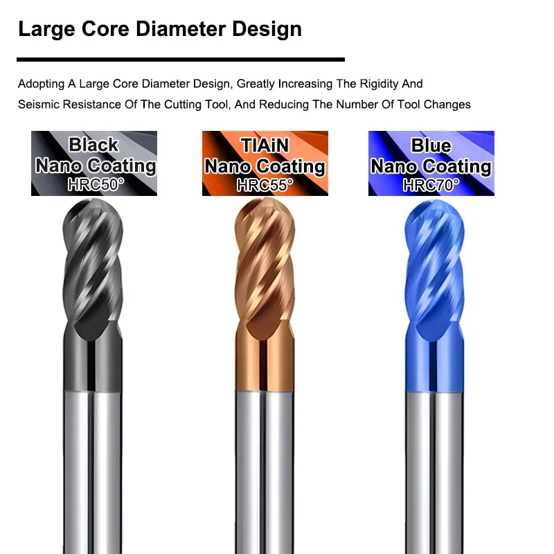 Imagem -03 - Shazam-carboneto de Tungstênio Fresa Ferramentas 4-flauta Moinho de Bola Cnc Material de Aço R0.5-r6.0 mm Hrc50 55 70