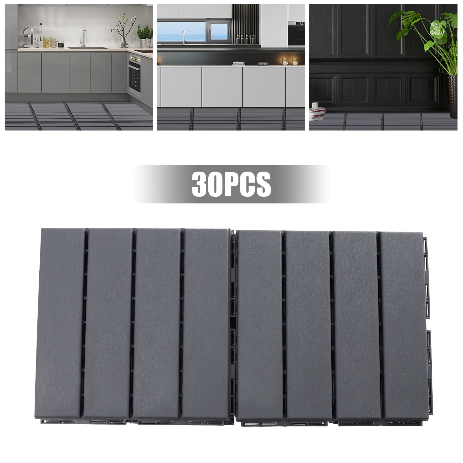 30pcs Interlocking Deck Tiles Waterproof Outdoor Flooring for Porch Poolside Balcony Backyard 30*30cm Dark Gray