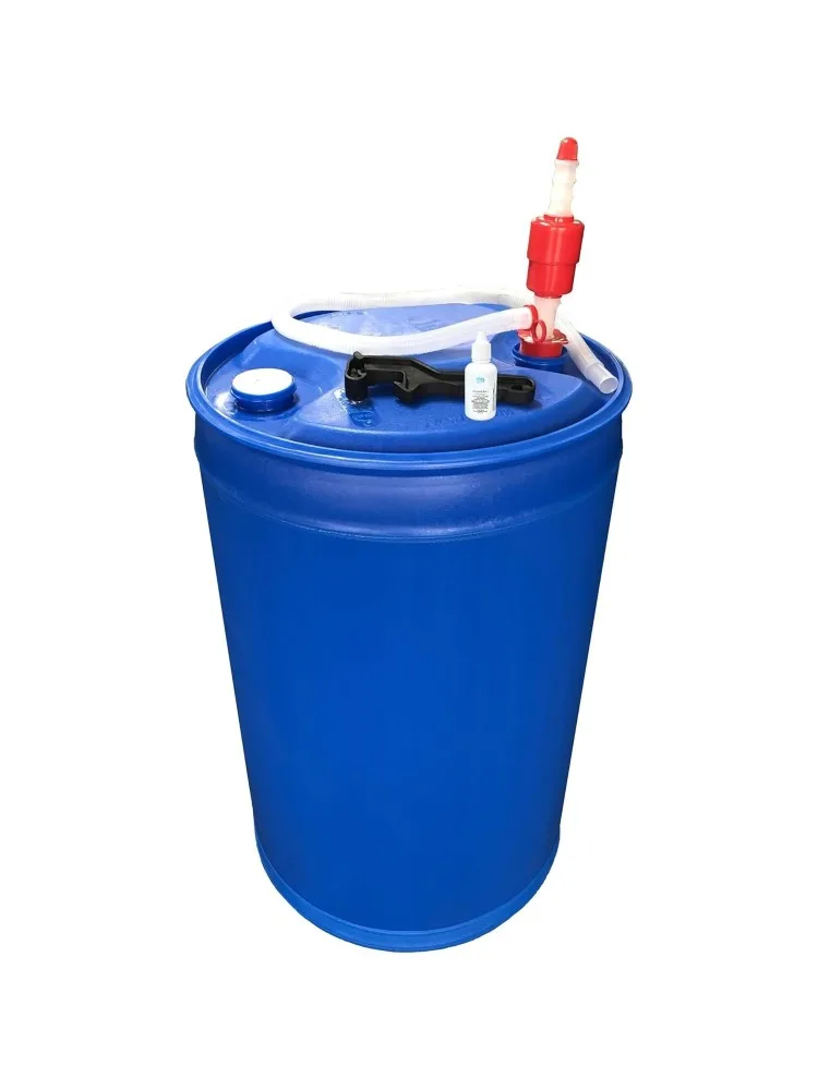 

W-Water Treatment and Storage Kit, 55-Gallon Water Barrel, BPA Free, Liquid Water Treatment Drops, Siphon and Hand Pump