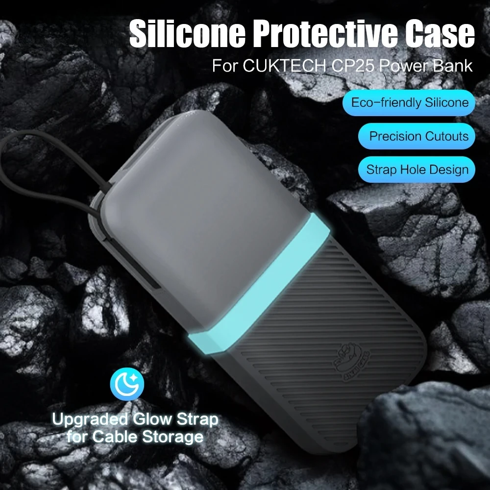 Silicone Case For CUKTECH CP25 20000mAh Power Bank Includes Cable strap 55W Two-Way Fast Charge Self Portable Powerbank