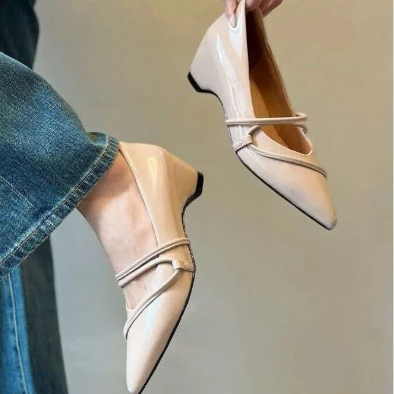 

Women's Cross Strap Versatile Inside Heightener Mary Jane Shoes Temperament Pointed Toe Shallow Mouth Single Shoes