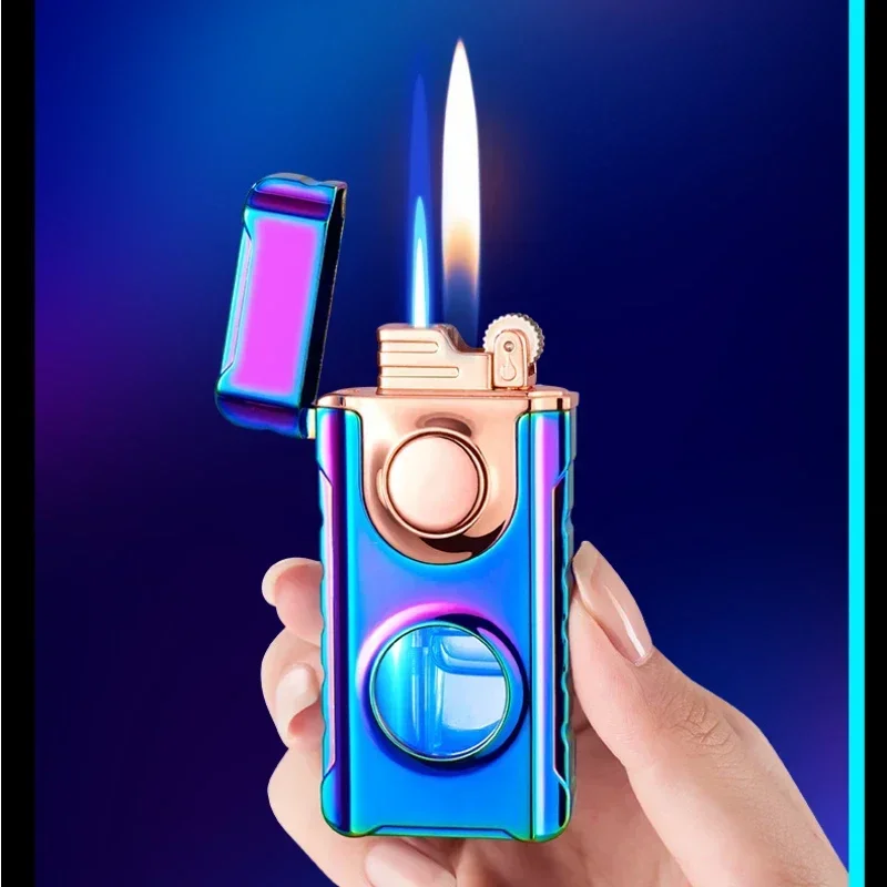 Double Tube Lighters Flash Visible Gas Cigar Lighter Windproof Flint Gas Lighter Jet Gadgets for Men Cigarette Accessories