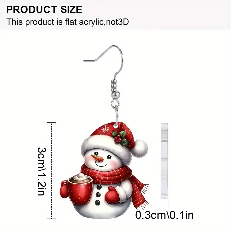 Snowman Christmas Acrylic 2D Flat Earrings for Woman Cute Cartoon Earrings Christmas Tree Snowflake Crystal Ball Earrings Not 3D