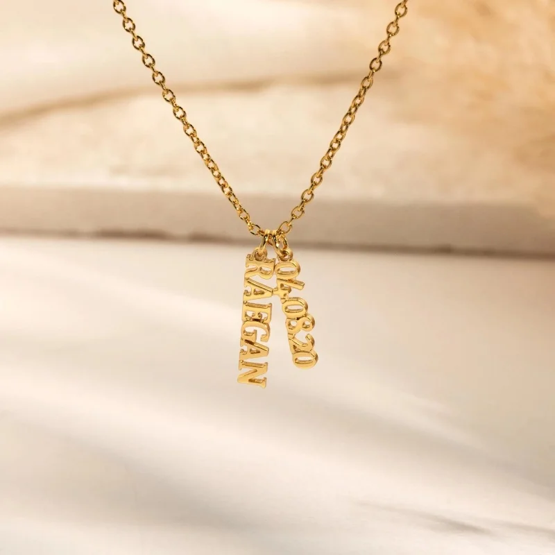 Custom Vertical Bar Name Date Necklace, Personalized Gift