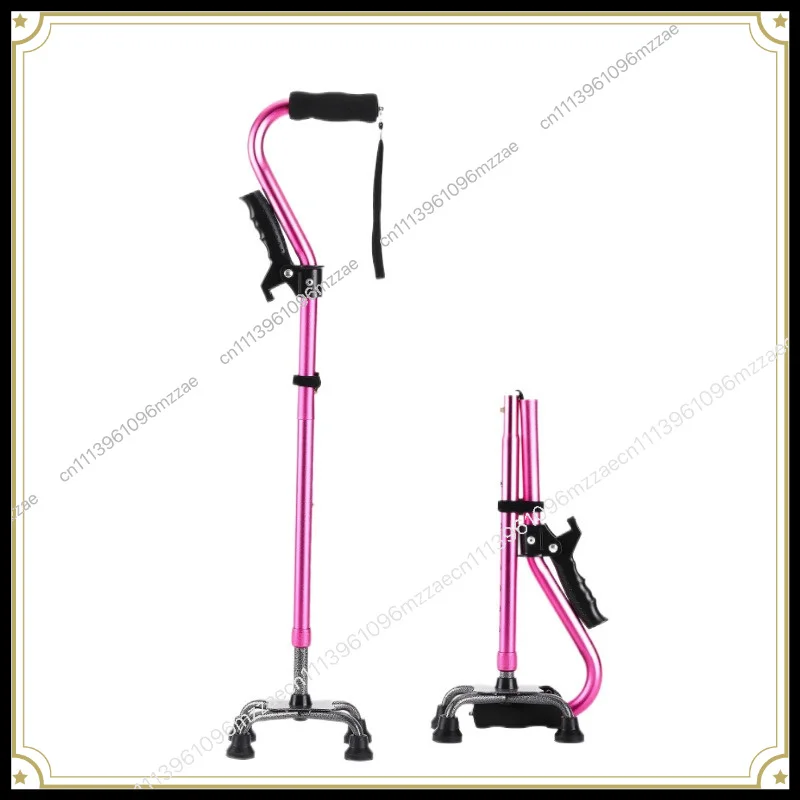 Aluminum Alloy Folding Four-legged Crutches, Non-slip Elderly Crutches, Mountaineering Canes, Adjustable Retractable Outdoor