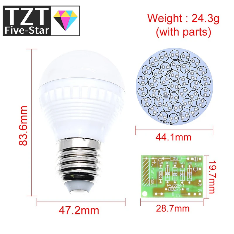 TZT AC 85V-277V Mini Energy-Saving 2.4W 38 LED Lamps DIY Kit for Camping out in the wild BBQ , Do not include the led