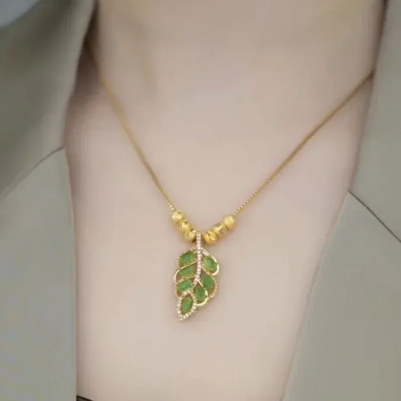 ANGLANG-Colares Pingentes de Folha de Ginkgo para Mulheres, 100% Ouro 18K, Corrente Simples De Pescoço De Zircão, Presentes Finos Da Joalheria, Diamante, Cópia