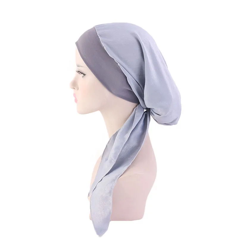 2 TEILE/LOS Frauen Muslimischen Vorgebunden Turban Kappe Kopftuch Hijab Chemo Hut Haarausfall Kopftuch Wrap Strech Bandana Haar Zubehör – Detail 6