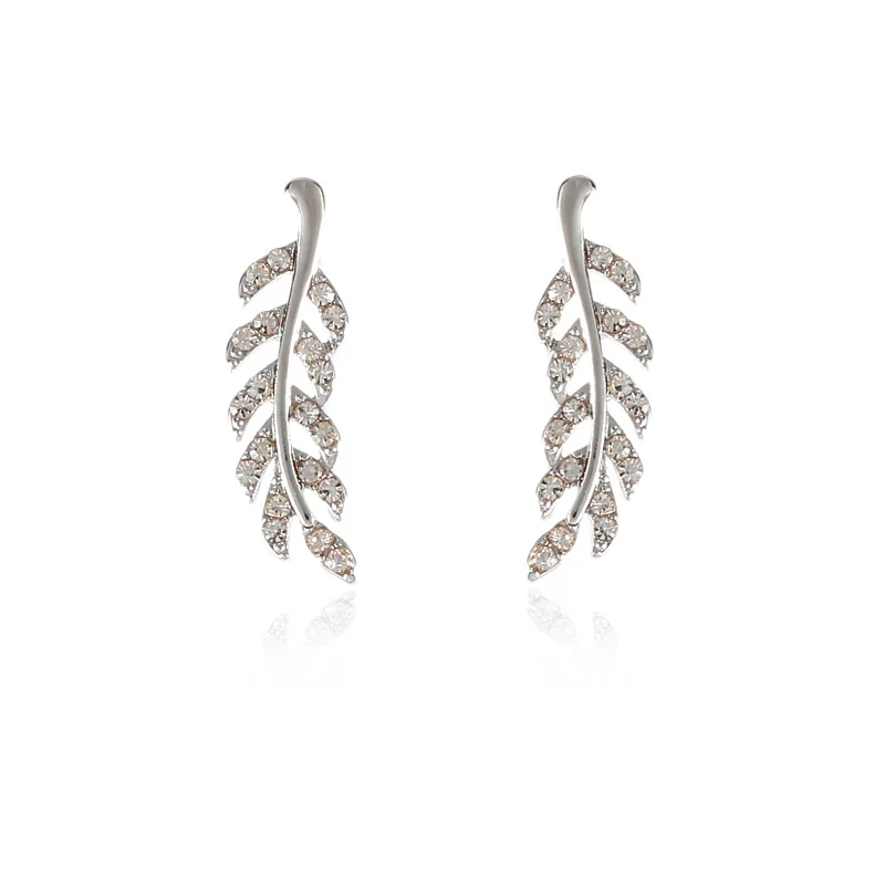 Hollow Out Leaves Earrings for Women Trendy Vintage Crystal Ear Stud Wheat Unique Design Silver Golden Color Girl Jewelry Gift