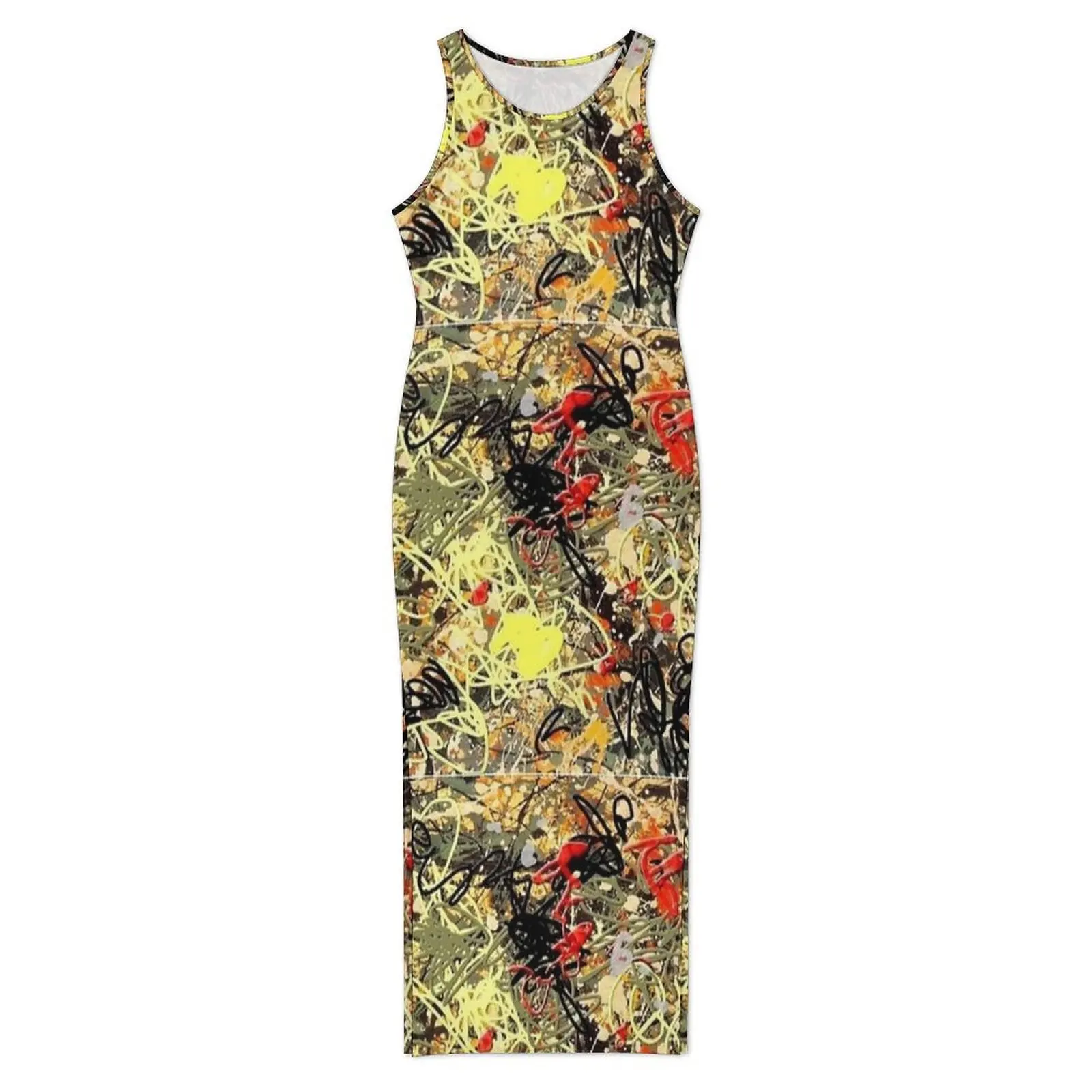 Female Bodycon Dress Slim Sexy Retro Chaos Splash Print Maxi Dresses Summer Sleeveless Street Fashion Graphic Dress Big Size 4XL