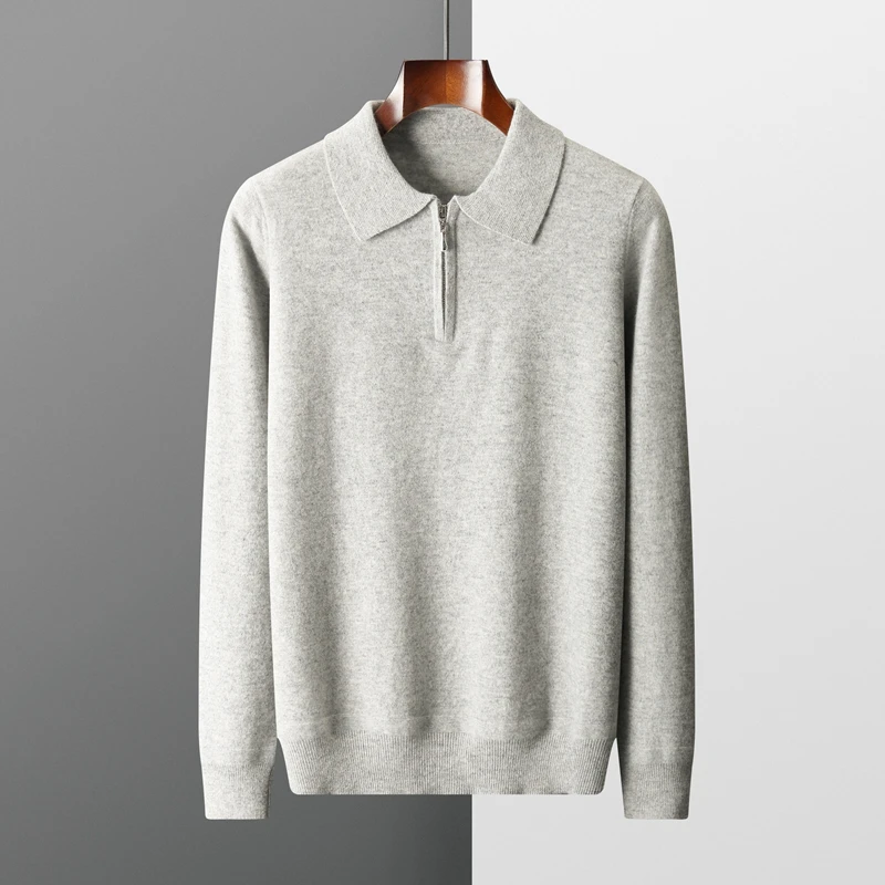 

Autumn Winter Men's 100% Merino Wool Sweater POLO-Neck Half Zip Knitted Pullover Cashmere Sweatshirt Casual Long Sleeved Tops