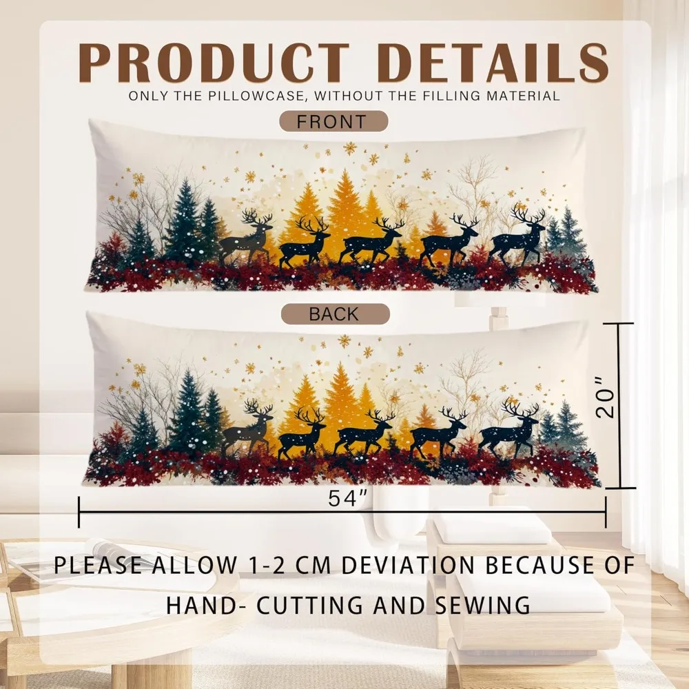 20x54 Inch Life-size Pillowcase, Inch Zipper, Does Not Include Pillow Insert, Elk and Pine Tree Print Pillow Cover, Soft Materia
