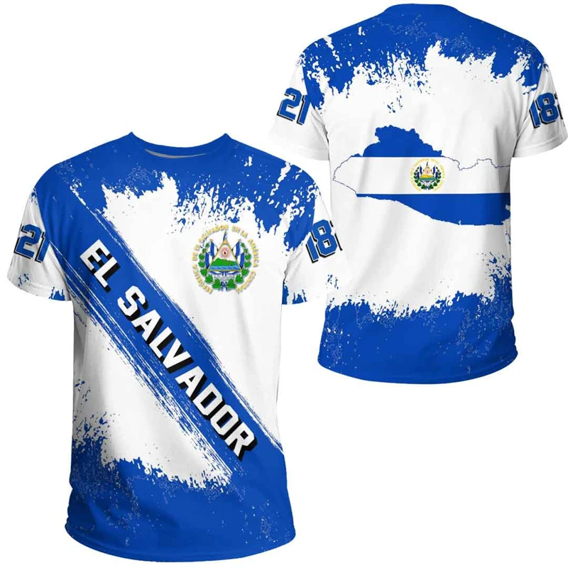 El Salvador Flaggenkarte 3D-Druck T-Shirt für Herren Kleidung Mode Herren T-Shirt Nationales Emblem T-Shirt Unabhängigkeitstag Tee Damen Top – Detail 11