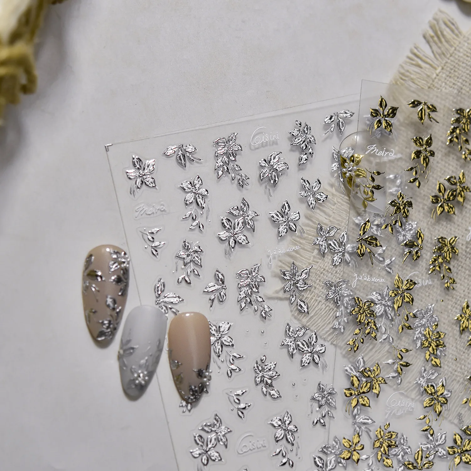 Autocollants pour ongles en forme de fleur en métal, élégants, luxueux, doré, argent, feuille d'or, fleur, décorations pour ongles, autocollants adhésifs DIY