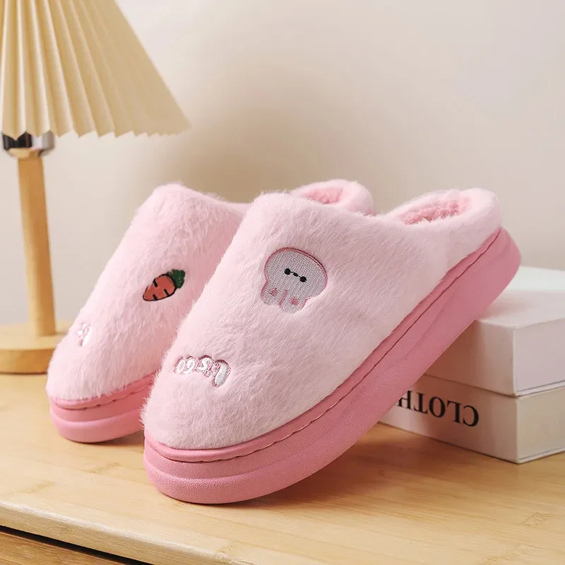 Cute Pink Winter Slippers Women Fur Slippers 2024 Comfort Soft Indoor House Slippers for Women Warm Fluffy Cotton Slippers Woman