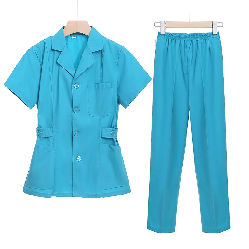 Verão feminino laboratório médico esteticista ambulatorial enfermeira dental vestido manga curta terno