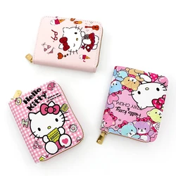 Sanrio Cute Wallet Hello Kitty Coin Purse Kawaii Leather Card Holder Women Pu Casual Money Card Bag Kids Birthday Gift for Girls