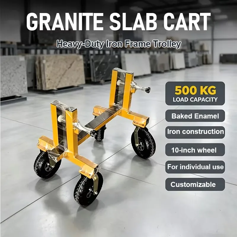 Heavy Duty Industrial Granite Marble Slate Moving Cart Four Wheel Hand Pushed Safety Loading Truck for Stone Slab Transport