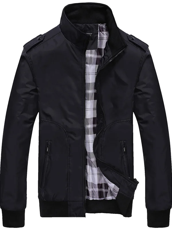 

Casual Collared Jaet Men's Spring Autumn Slim Fit Windproof Faionable Outerwear Youth Polyester Fiber Zipper Closure Soli...