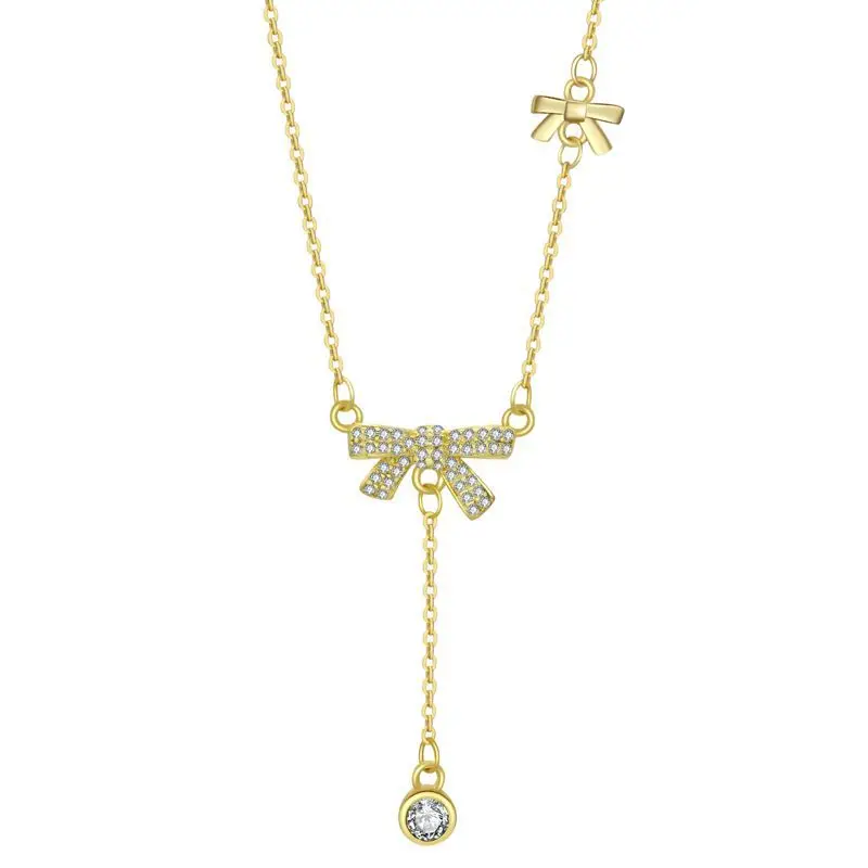 新しいチタン鋼バタフライネックレス、レディースボウタッセルペンダント、鎖骨チェーン、ニッチデザイン